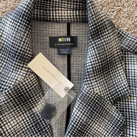 NWT $168 Maeve by Anthropologie M Plaid Knit Blazer Jacket Black/White - Picture 6 of 10